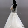 2021 Elegant Illusion Tulle Sexy Backless High Quality Beautiful Flower Pattern Lace Wedding Bride Gown